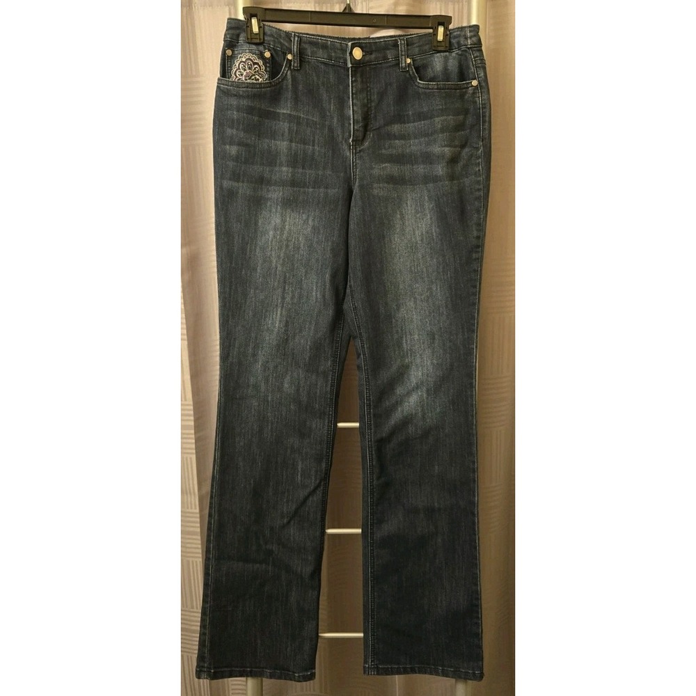 Christopher & Banks Blue Jeans 10 Long Floral Embroidered Embellished Pockets